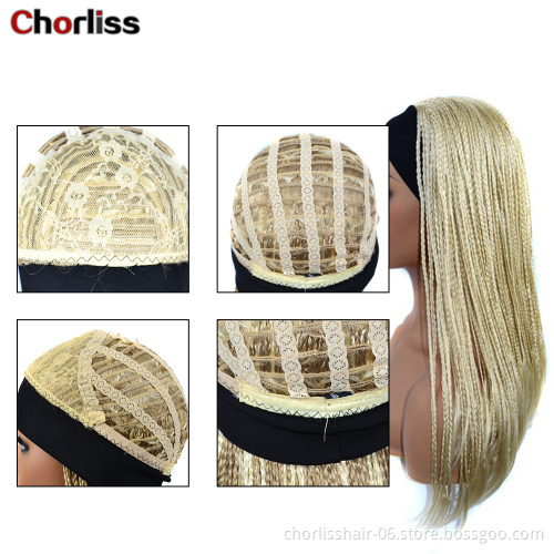 High Quality Black Light Blonde AfroTurban Braiding Ponytail Wigs Headban Synthetic Hair Wigs With Headband Attached For Woman